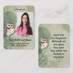 Visite Carte de prière Mémorial Cadeau Chouette oiseau mi