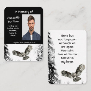 Visite Carte de prière Mémorial Cadeau Hibou à l'aquarell