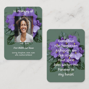 Visite Carte de prière Mémorial Cadeau Souvenir Violette