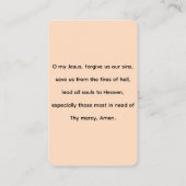 Visite Carte de prière Notre-Dame de Fatima (Dos)