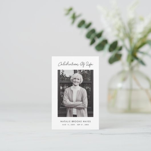 Visite Carte de prière simple Script Celebration of Life (Debout devant)