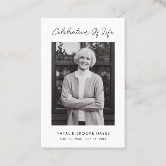 Visite Carte de prière simple Script Celebration of Life (Devant)