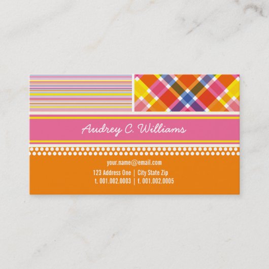 Visite Carte de profil du Motif combiné rose chaud rétro  (Devant)