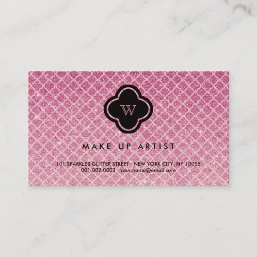 Visite Carte de profil Quatrefoil Fuchsia Parties scintil (Devant)