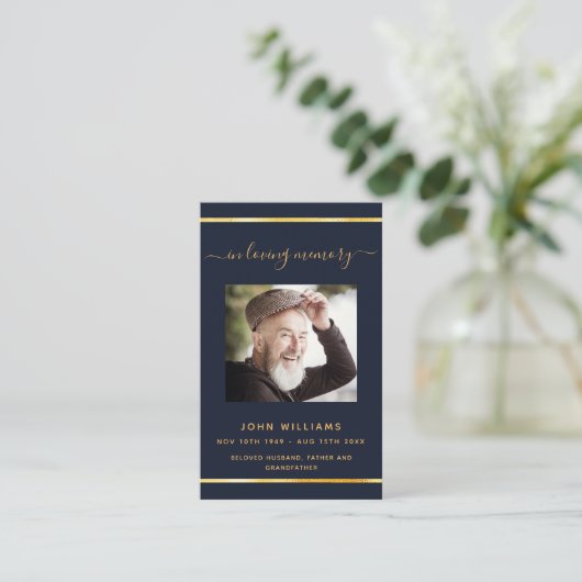 Visite Carte de programme funéraire en or bleu (Debout devant)