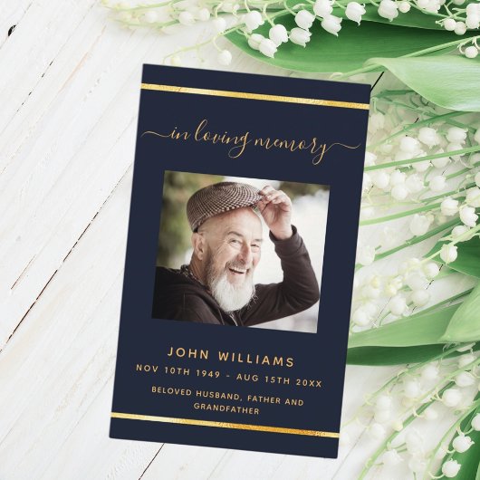 Visite Carte de programme funéraire en or bleu