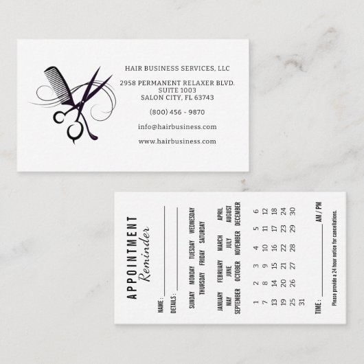 Visite Carte de rappel de rendez-vous de coiffure avec ca (Devant / Derrière)