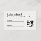 Visite Carte de recommandation de code QR photo esthétiqu (Dos)