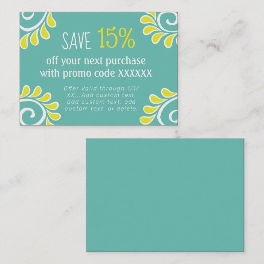 Visite Carte de réduction du code Promo Swirl Spring (Devant / Derrière)