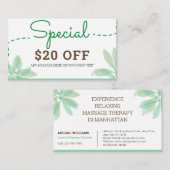 Visite Carte de réduction : Service de massothérapie (Devant / Derrière)