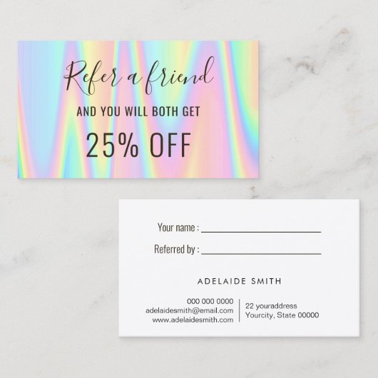 Visite carte de référence couleurs pastel (Devant / Derrière)