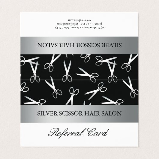 Visite Carte de référence de salon de coiffure ciseaux ar (Extérieur déplié)