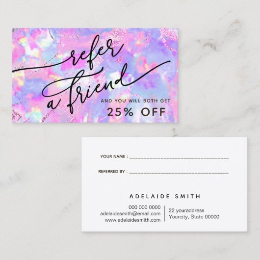 Visite carte de référence de texture opale rose pourpre (Devant / Derrière)