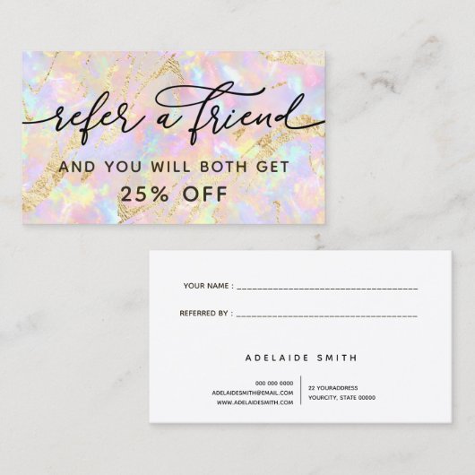 Visite carte de référence opale rose pâle (Devant / Derrière)