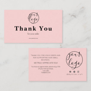 Visite Carte de remerciement avec logo rose pour petite e