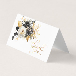 Visite Carte de remerciement Fleurs Noires Blanches Dorée