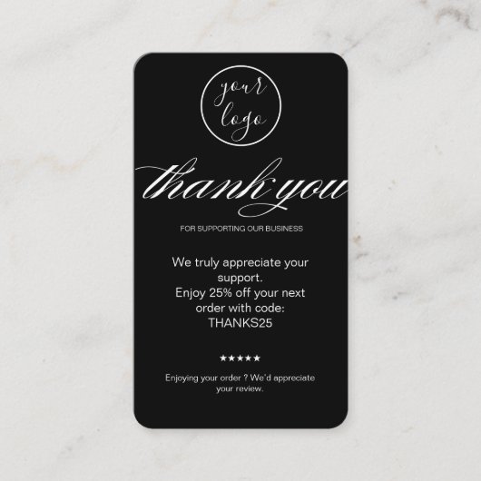 Visite Carte de remerciement noir Code de réduction Exame (Devant)