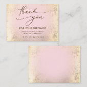 Visite carte de remerciements de feuille rose et faux or (Devant / Derrière)