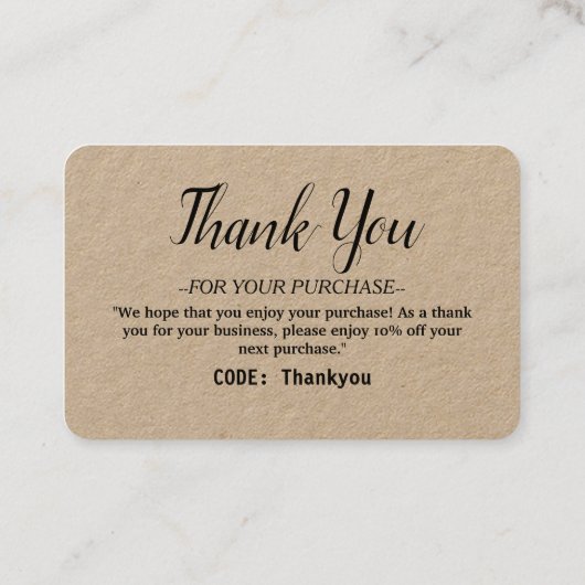 Visite Carte de remerciements personnalisé pour commande (Dos)