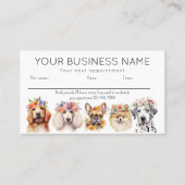 Visite Carte de rendez-vous aquarelle chiens fleurs, blan (Devant)