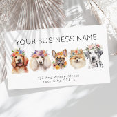 Visite Carte de rendez-vous aquarelle chiens fleurs, blan