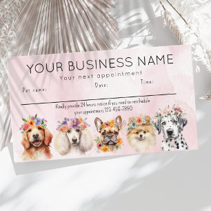 Visite Carte de rendez-vous aquarelle chiens fleurs, rose