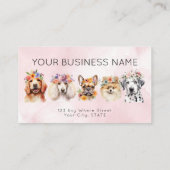 Visite Carte de rendez-vous aquarelle chiens fleurs, rose (Dos)