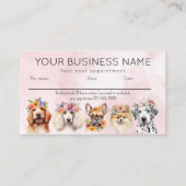 Visite Carte de rendez-vous aquarelle chiens fleurs, rose (Devant)