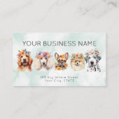 Visite Carte de rendez-vous aquarelle chiens fleurs, vert (Dos)