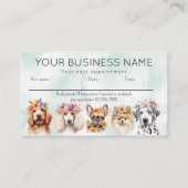 Visite Carte de rendez-vous aquarelle chiens fleurs, vert (Devant)