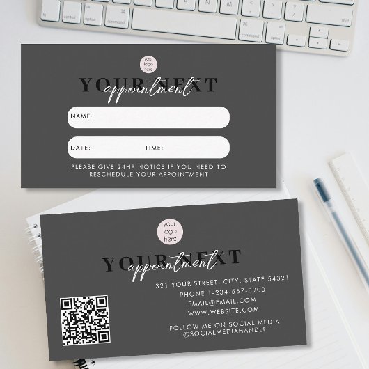 Visite Carte de rendez-vous client Black Luxury QR Code L