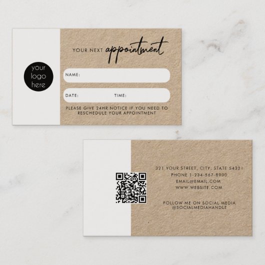 Visite Carte de rendez-vous client Code QR Logo d'affaire (Devant / Derrière)
