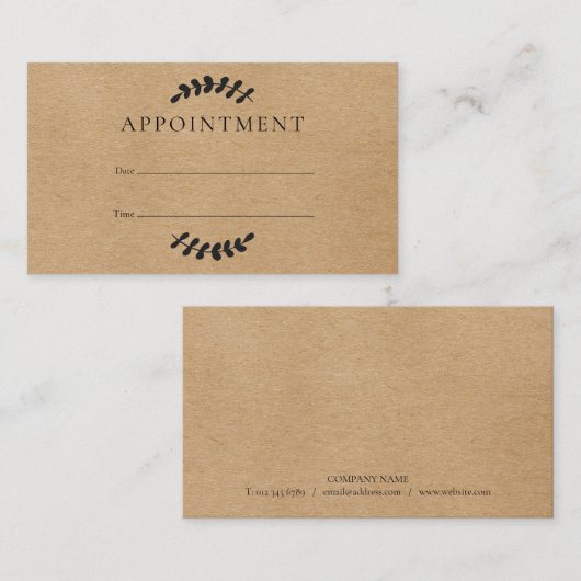 Visite Carte de rendez-vous client Laurel Feuille Rustic (Devant / Derrière)