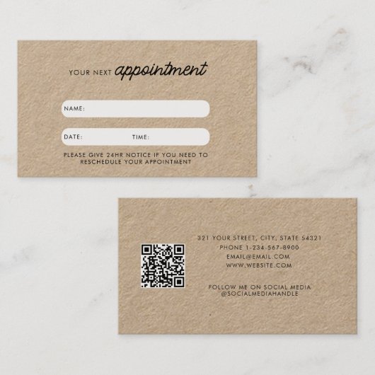 Visite Carte de rendez-vous client professionnel QR Code (Devant / Derrière)