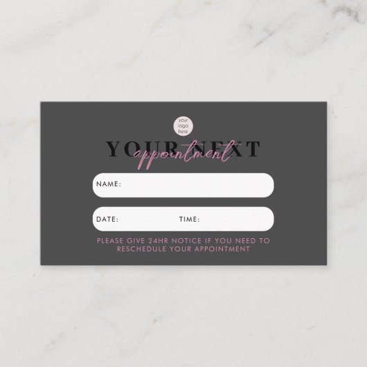 Visite Carte de rendez-vous client rose noir Code QR Logo (Devant)