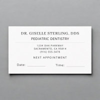 Carte de rendez-vous de dentisterie pédiatrique