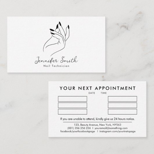 Visite Carte de rendez-vous de technicien en ongles propr (Devant / Derrière)
