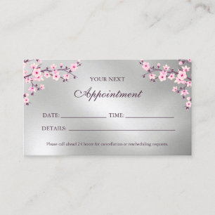 Visite Carte de rendez-vous en argent rose cerise en fleu