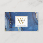 Visite Carte de rendez-vous Monogramme Or Bleu Agate Marb (Dos)