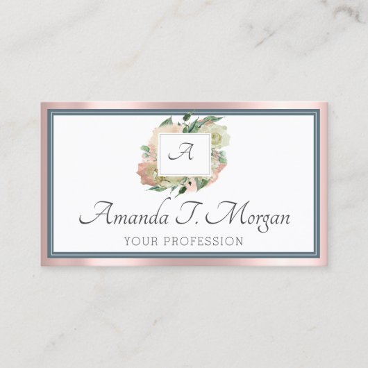 Visite Carte de rendez-vous Monogramme Rose Vert Dusty Bl (Devant)