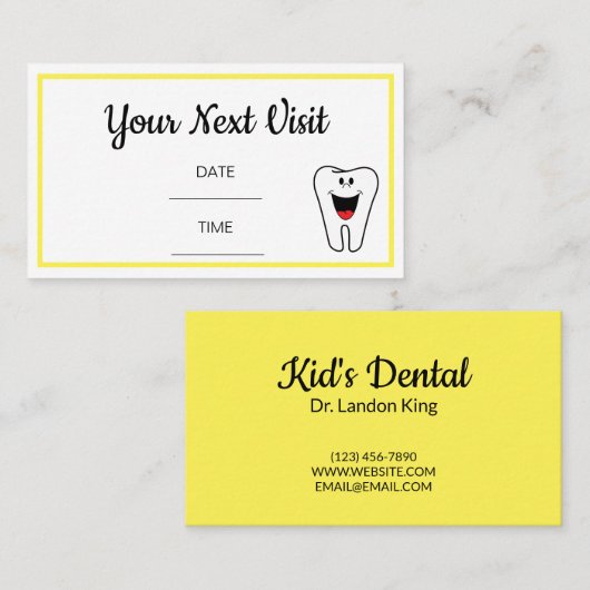 Visite Carte de rendez-vous pour dentiste dentaire (Devant / Derrière)