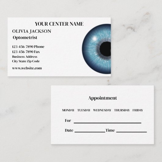 Visite Carte de rendez-vous pour soins de vision optométr (Devant / Derrière)