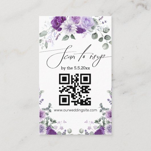 Visite carte de réponse de mariage élégante avec code QR (Devant)