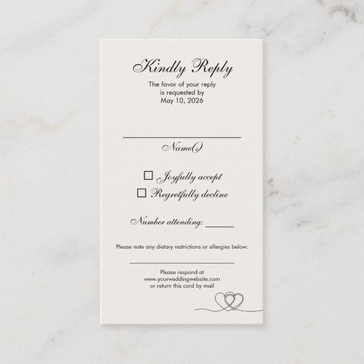 Visite Carte de réponse de mariage Ivory Modern Chic à as (Devant)