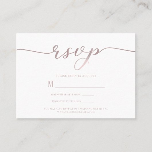 Visite Carte de réponse de mariage R.S.V.P. rose script (Devant)