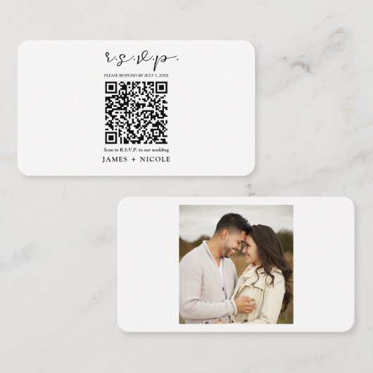 Visite Carte de réponse QR Code scannable pour mariage mo (Devant / Derrière)