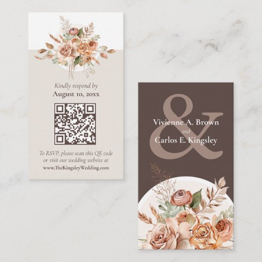 Visite Carte de réponse RSVP florale boho à code QR, ton  (Devant / Derrière)