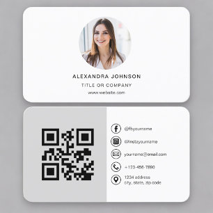 Visite Carte de réseaux sociaux avec code QR photo gris