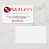 Visite Carte de restaurant d'alerte d'allergie d'arachide (Devant / Derrière)