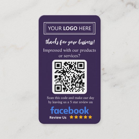 Visite Carte de révision Facebook avec logo et code QR De (Devant)